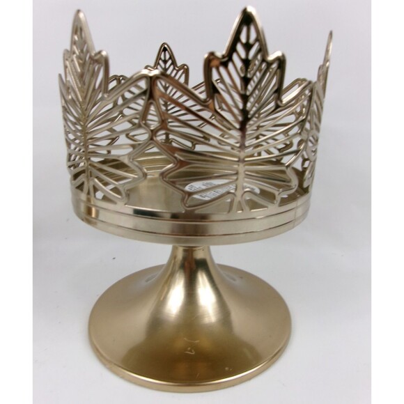 Bath and Body Works Maple Leaf Pedestal 3 Wick Candle Holders Gold 5.5" Set of 2 - Picture 2 of 5